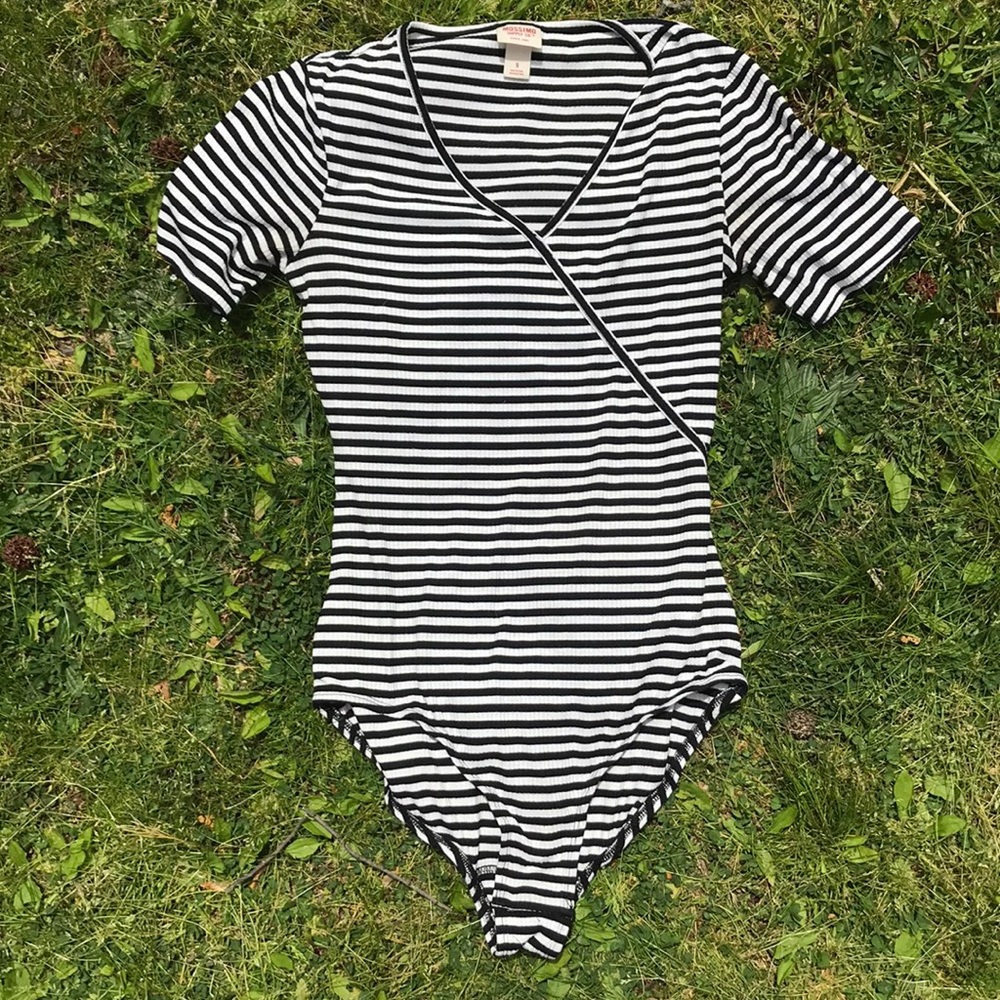 Black & White Stripe Ribbed Short Sleeve Body Suit
